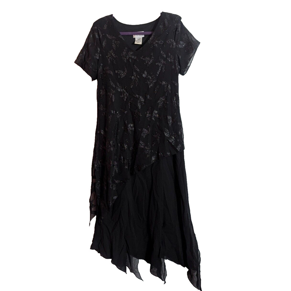 Vtg Citi Clothing Black Asymmetrical Maxi Formal Dress Sz 14 Fairy Whimsigoth C1